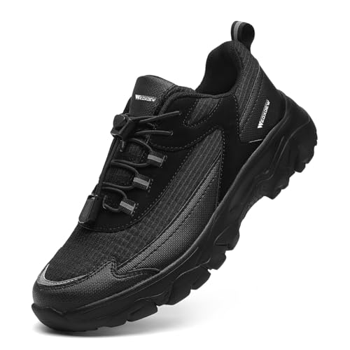 Diabetiker Schuhe Herren Extra Weit Breite Füße Verbandsschuhe Geräumiges Innenleben Sneaker für mit Hohem Spann(Black,48 EU) von WEDXDEW