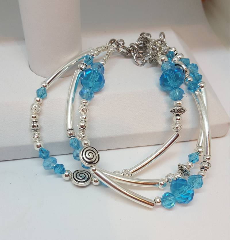 Türkis Armband, Triple Strand Silber Armband von WEEDsByRose