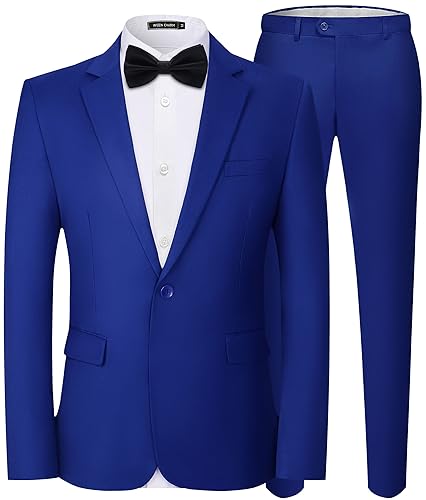 WEEN CHARM Herren Anzüge Slim Fit 2 Stück Ein-Knopf Blazer Jacke Hochzeit Abschlussball Smoking Hosen Set, Königsblau, M von WEEN CHARM