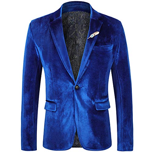 WEEN CHARM Herren Slim Fit Solid Velvet Blazer Smoking Abendessen Jacke, blau, XL von WEEN CHARM