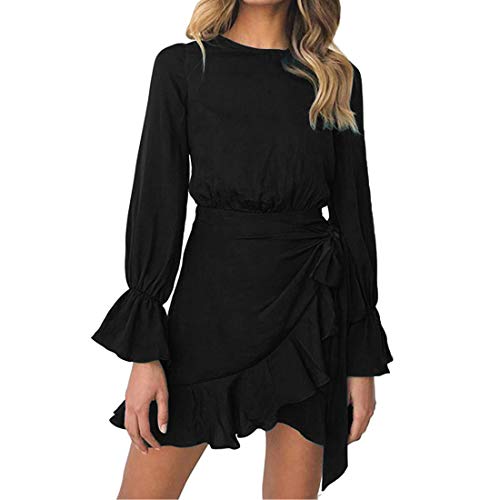 WEEPINLEE Damen Langarm Rundhals Rüschen Schönes Strickkleid Wickelkleid Partykleid, schwarz, Groß WEEPINLEE Damen Langarm Rundhals Rüschen Schönes Strickkleid Wickelkleid Partykleid, schwarz, Groß von WEEPINLEE