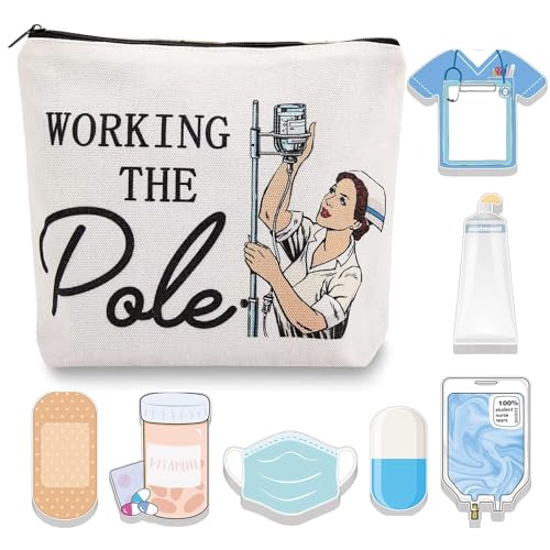 9-teiliges Set Krankenschwester Geschenk mit Stoff-Make-up-Tasche & 8 Motiv-Notizblöcken | Geschenkset für Pflegekräfte | Notizblock Set lustige Motive von WEESTAAMO