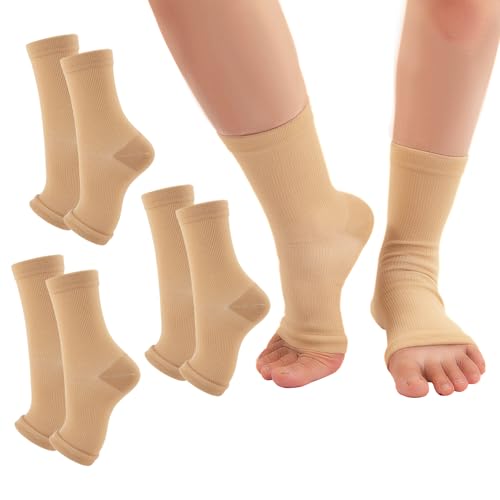 WEESTAAMO 3 Paar Kompressionssocken mit Knöchelstütze & Offenen Zehen (Hautfarbe, S/M) - Für Damen und Herren von WEESTAAMO