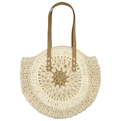 WEFHEF Sommerstrand-Strohsäcke Rund Stroh Handtasche Strand Umhängetasche Korb Schultertaschen geflochtene Tasche Boho Basttasche mit reißverschluss für Damen fürReisen&Urlaub von WEFHEF