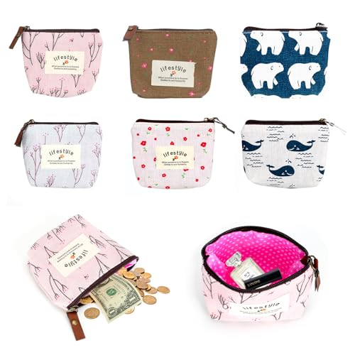 6 Stück Mini Geldbeutel Täschchen, Oxford-Stoff Mini Geldbörse Kinder Mitgebsel, Kosmetiktasche Klein mit Reißverschluss, Münzbörsen für Damen Münzen, Kopfhörer, Lippenstift, Klein Spiegel von WEFINEST
