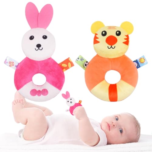 Baby Rassel,2 Stück,Shaker Greifen Rassel Neugeborenes Spielzeug Musikalische Rasseln, fördert die sensorische Entwicklung und Feinmotorik,Plüschtier als Einschlafhilfe von WEGLOK