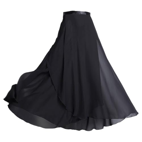 Damen Ballett Wickelrock, Schwarzer langer Ballettrock, Elegant Freizeitrock Lange Rock, Tanzrock Bauchtanz Kostüm für Leistung Karneval, Rock Latein Festlich Outfit Performance von WEGLOK