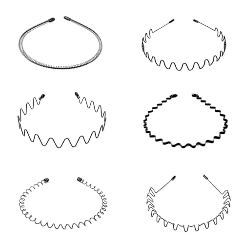 Metall Haarband, 6 Stück, Schwarz Welle Metall Stirnband, Haarreifen Unisex, Multi-Stil Haarbänder für Männer Frauen, für Outdoor Sports Yoga von WEGLOK
