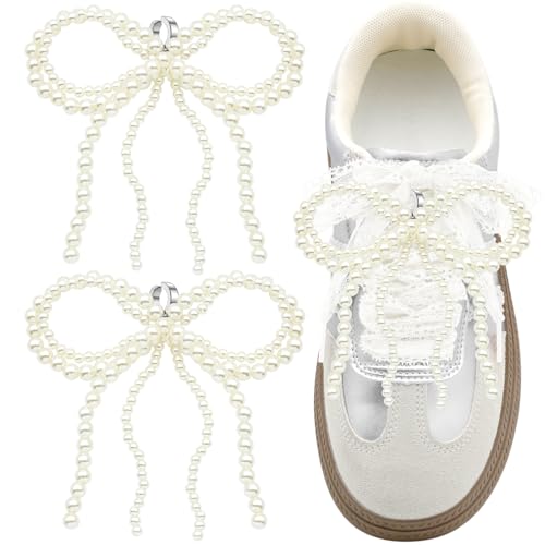 WEGOODZF Perlenschleifen-Charms: 2 x Schleifen-Clip-On-Dekorationen für Damen, Beige, Einheitsgröße von WEGOODZF