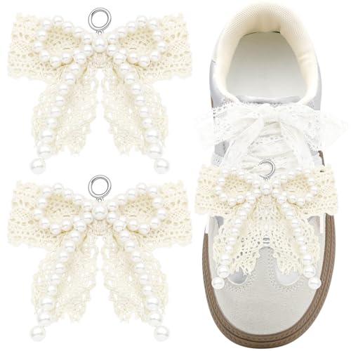 WEGOODZF Perlenschleifen-Charms: 2 x Schleifen-Clip-On-Dekorationen für Damen, Beige, Einheitsgröße von WEGOODZF