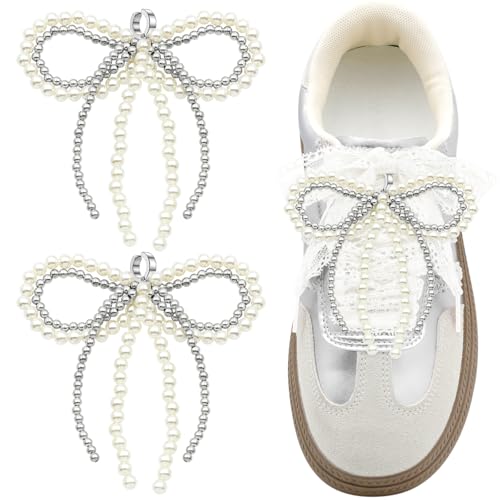 WEGOODZF Perlenschleifen-Charms: 2 x Schleifen-Clip-On-Dekorationen für Damen, Beige und Silber, Einheitsgröße von WEGOODZF