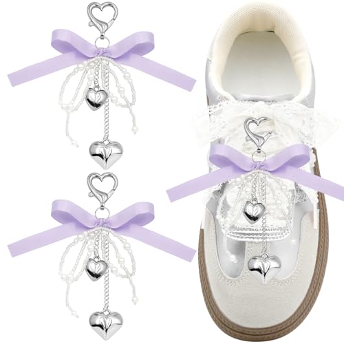 WEGOODZF Perlenschleifen-Charms: 2 x Schleifen-Clip-On-Dekorationen für Damen, Violett, Einheitsgröße WEGOODZF Perlenschleifen-Charms: 2 x Schleifen-Clip-On-Dekorationen für Damen, Violett, Einheitsgröße von WEGOODZF