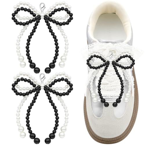 WEGOODZF Perlenschleifen-Charms: 2 x Schleifen-Clip-On-Dekorationen für Damen, Weiß und Schwarz, Einheitsgröße WEGOODZF Perlenschleifen-Charms: 2 x Schleifen-Clip-On-Dekorationen für Damen, Weiß und Schwarz, Einheitsgröße von WEGOODZF