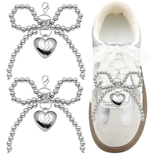 WEGOODZF Perlenschleifen-Charms: 2 x Schleifen-Clip-On-Dekorationen für Damen, silber, Einheitsgröße WEGOODZF Perlenschleifen-Charms: 2 x Schleifen-Clip-On-Dekorationen für Damen, silber, Einheitsgröße von WEGOODZF
