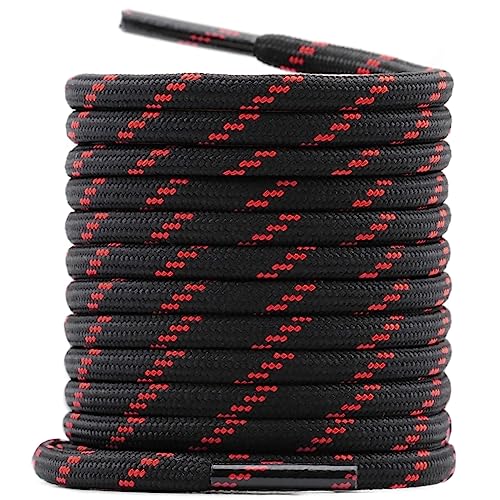 WEGOODZF Runde Boots Wanderschuhe Schnürsenkel: 140CM Schwarz Rot Punkte 4,5MM Dick Arbeitsschuhe Schuhbänder für Herren Damen 2 Paar von WEGOODZF