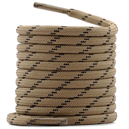 WEGOODZF Runde Boots Wanderschuhe Schnürsenkel: 180CM Hellbraun Schwarz 4,5MM Dick Arbeitsschuhe Schuhbänder für Herren Damen 2 Paar von WEGOODZF