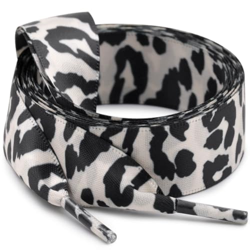 WEGOODZF Seiden Ribbon Satin Schnürsenkel: 2CM Breite Flach Schuhbänder 100CM Weiß Schwarz Leopard für Damen 2 Paar von WEGOODZF