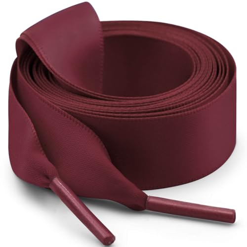 WEGOODZF Seiden Ribbon Satin Schnürsenkel: 2CM Breite Flach Schuhbänder 110CM Dunkelrot für Damen 2 Paar von WEGOODZF