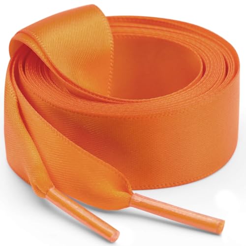 WEGOODZF Seiden Ribbon Satin Schnürsenkel: 2CM Breite Flach Schuhbänder 110CM Orange für Damen 2 Paar von WEGOODZF