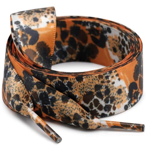 WEGOODZF Seiden Ribbon Satin Schnürsenkel: 2CM Breite Flach Schuhbänder 110CM Rot Braun Leopard für Damen 2 Paar von WEGOODZF