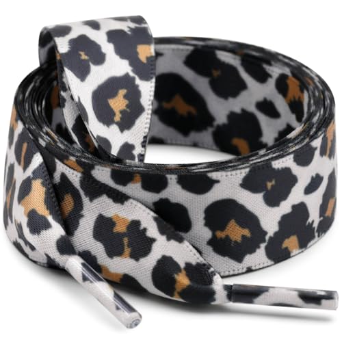 WEGOODZF Seiden Ribbon Satin Schnürsenkel: 2CM Breite Flach Schuhbänder 110CM Weiß Schwarz Braun Leopard für Damen 2 Paar von WEGOODZF