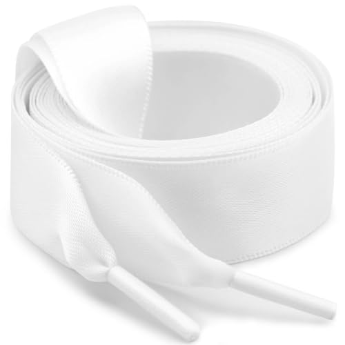 WEGOODZF Seiden Ribbon Satin Schnürsenkel: 2CM Breite Flach Schuhbänder 110CM Weiß für Damen 2 Paar von WEGOODZF
