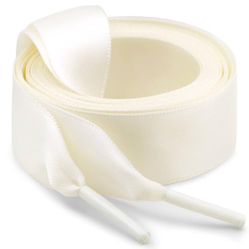 WEGOODZF Seiden Ribbon Satin Schnürsenkel: 2CM Breite Flach Schuhbänder 130CM Beige für Damen 2 Paar von WEGOODZF