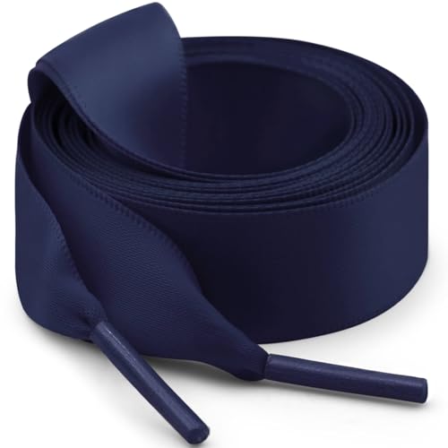 WEGOODZF Seiden Ribbon Satin Schnürsenkel: 2CM Breite Flach Schuhbänder 130CM Dunkelblau für Damen 2 Paar von WEGOODZF