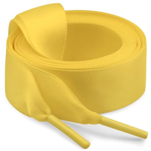 WEGOODZF Seiden Ribbon Satin Schnürsenkel: 2CM Breite Flach Schuhbänder 130CM Gold für Damen 2 Paar von WEGOODZF