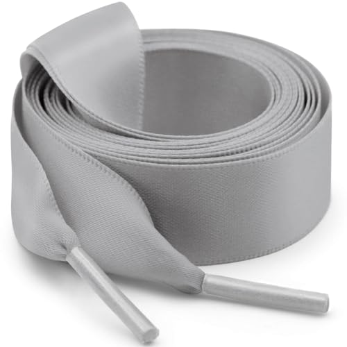 WEGOODZF Seiden Ribbon Satin Schnürsenkel: 2CM Breite Flach Schuhbänder 130CM Grau für Damen 2 Paar von WEGOODZF