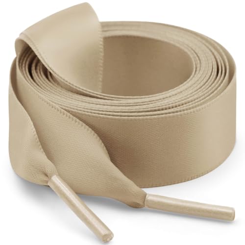 WEGOODZF Seiden Ribbon Satin Schnürsenkel: 2CM Breite Flach Schuhbänder 130CM Khaki für Damen 2 Paar von WEGOODZF