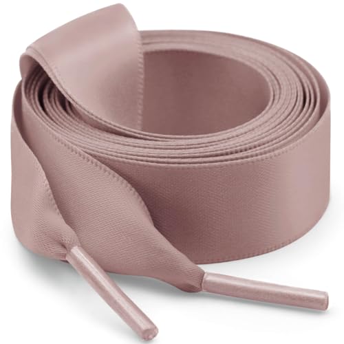WEGOODZF Seiden Ribbon Satin Schnürsenkel: 2CM Breite Flach Schuhbänder 150CM Altrosa für Damen 2 Paar von WEGOODZF