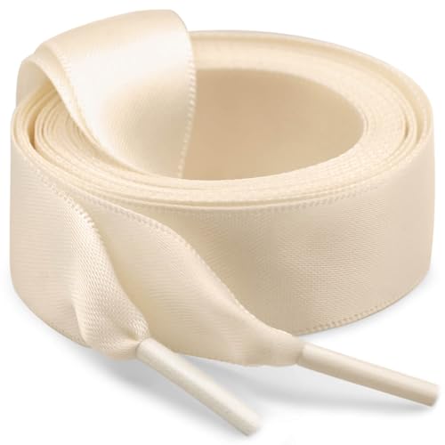 WEGOODZF Seiden Ribbon Satin Schnürsenkel: 2CM Breite Flach Schuhbänder 150CM Nackt für Damen 2 Paar von WEGOODZF