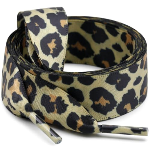 WEGOODZF Seiden Ribbon Satin Schnürsenkel: 2CM Breite Flach Schuhbänder 80CM Beige Schwarz Braun Leopard für Damen 2 Paar von WEGOODZF