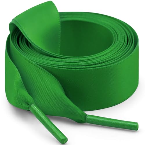 WEGOODZF Seiden Ribbon Satin Schnürsenkel: 2CM Breite Flache Schuhbänder 2 Paar 100CM Grasgrün für Damen Sportschuhe Sneaker Mädchen Laufschuhe von WEGOODZF
