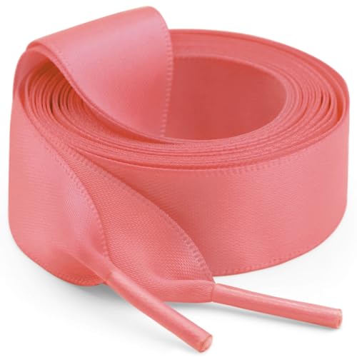 WEGOODZF Seiden Ribbon Satin Schnürsenkel: 2CM Breite Flache Schuhbänder 2 Paar 100CM Wassermelonenrot für Damen Sportschuhe Sneaker Mädchen Laufschuhe von WEGOODZF