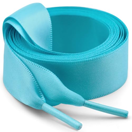 WEGOODZF Seiden Ribbon Satin Schnürsenkel: 2CM Breite Flache Schuhbänder 2 Paar 140CM Pulverblau für Damen Sportschuhe Sneaker Mädchen Laufschuhe von WEGOODZF