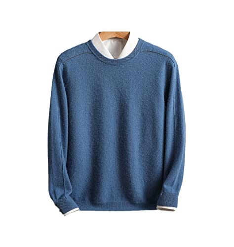 100% Wolle Herren Pullover, Business Pullover, Langarm O-Neck Solid Knitted Sweater, blau, Medium von WEGUKRI