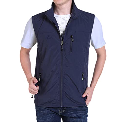 Dünner lässiger Herren-Wasitcoat, Weste mit vielen Taschen, Sommer-Reißverschluss, normale Weste, dunkelblau, XL von WEGUKRI