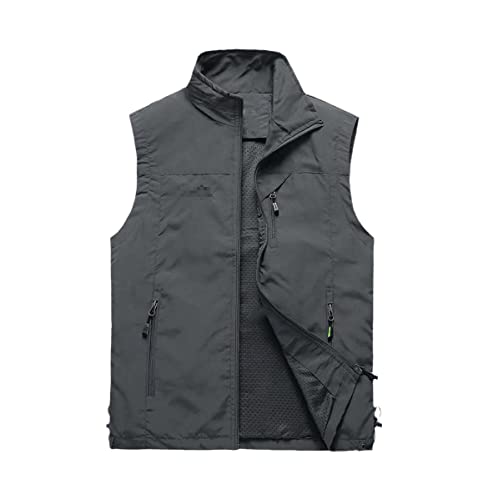 Dünner Freizeitmantel für Herren, Weste mit vielen Taschen, normale Weste mit Sommerreißverschluss, Outdoor-Reiseweste für Frühling und Herbst, tägliche Freizeit-Sportweste, ärmellose Arbeitsjacke für männliche Sommerfotografen von WEGUKRI