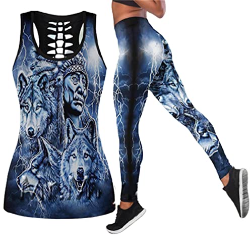 Tanktop mit 3D-Druck, Motiv: Indianer, Wolf, sexy Weste und Leggings, für Mädchen, Tank-Tops, Yogahose, Tanktops und Leggings, 38 von WEGUKRI