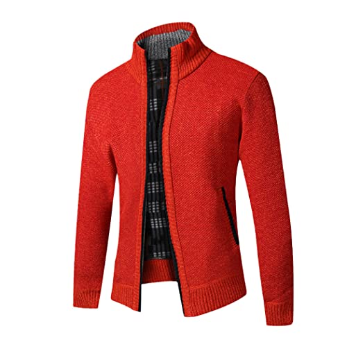 WEGUKRI Herbst Winter Herren Pullover Jacken Reißverschluss Gestrickt Stehkragen Mantel Warm Casual Strickwaren Strickjacke, rot, X-Large von WEGUKRI