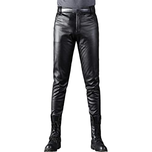 WEGUKRI Herren Business Slim Fit Stretch Kunstleder Hose Elastisch Enge Hose PU Leder Glänzend Bleistifthosen, Schwarz , W28 von WEGUKRI