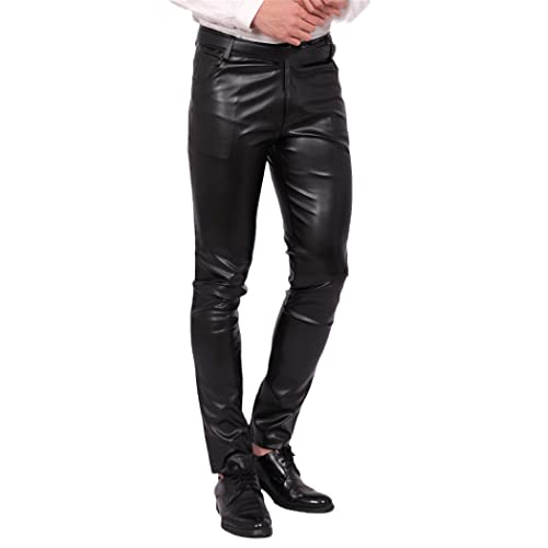 WEGUKRI Herren Slim Fit Skinny Pants Enge Stretch Lederhose Teen Trend Motorrad PU Lederhose, Schwarz , 40 von WEGUKRI