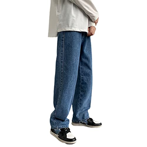 WEGUKRI Herren Weites Bein Jeans Hose Herbst Streetwear Straight Baggy Denim Hose, blau, 27-32 von WEGUKRI