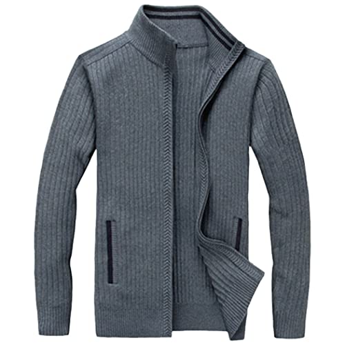 Winter Merino Wolle Pullover Herren Warm Handstrick Reißverschluss Strickjacke Solide Casual Kleidung Jacke, grau, XXXL von WEGUKRI