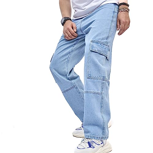 WEIBUMAOYI Herren-Jeans, lockere Passform, lockere Passform, gewaschen, Übergröße, gerades Bein, Carpenter Jeans, Bluepocket, 46 von WEIBUMAOYI