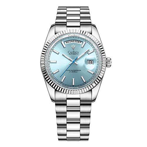 WEICHULWJ CADISEN Design Automatik Uhr Herren Mechanische Edelstahl Wasserdicht Armbanduhren Hommage Nicht-allergisch (8215Pale Blue-M) von WEICHULWJ