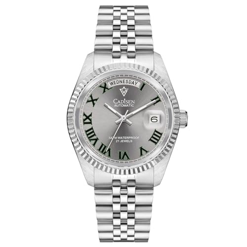 WEICHULWJ CADISEN Design Automatik Uhr Herren Mechanische Edelstahl Wasserdicht Saphirglas Datum-Woche Armbanduhren Hommage (8228Gray-W) von WEICHULWJ