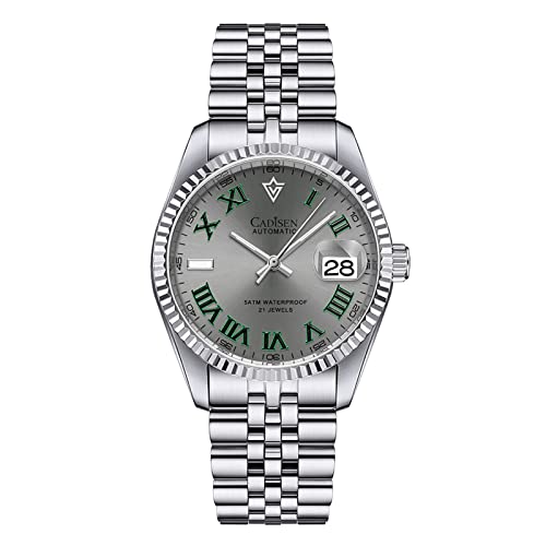 WEICHULWJ CADISEN Design Automatik Uhr Herren Mechanische Edelstahl Wasserdicht Saphirglas Freizeit Armbanduhren Hommage (8211Gray-W) von WEICHULWJ